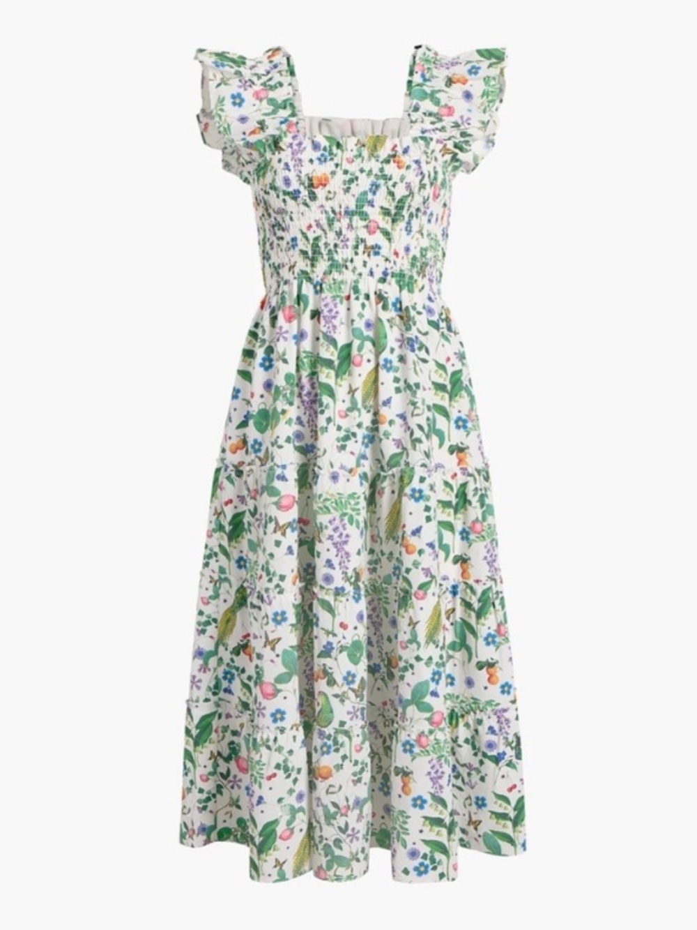 Hill House x Stephanie Fishwick Ellie Smocked Midi Maxi Dress Silken Petal Wings